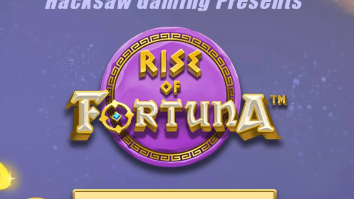 Goddess Fortuna sitting beside the golden reels of the Rise of Fortuna slot machine.